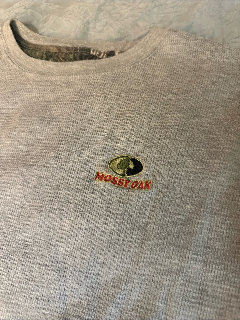 Mossy Oak Gray Waffle Knit Pullover with Logo